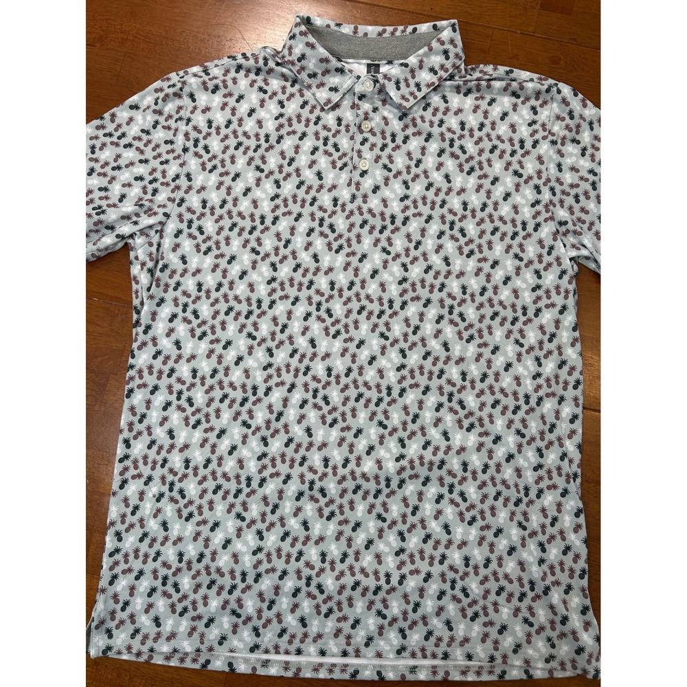 AndersonOrd Polo Shirt Mens Large Gray Pineapple Print Golf Performance